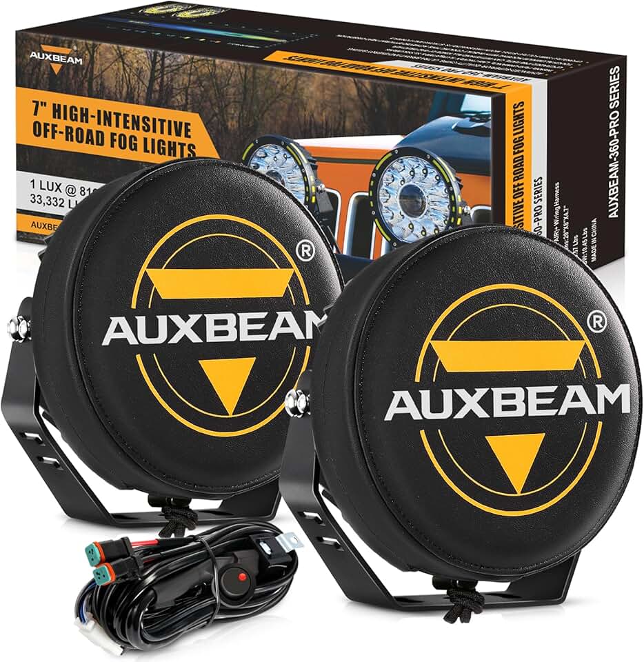 360 Pro Series Round LED Offroad Lights, 7 inch 230W Driving Lights with Leather Covers Bundle, Super Bright Off Road Light Bar Roof Bumper Auxiliary Lights for Trucks Jeep ATV Car 4x4