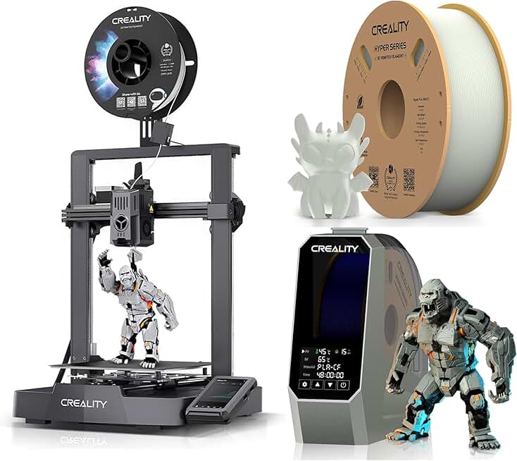 Creality Official Ender 3 V3 KE 3D Printer 500mm/s High-Speed Printing Self-Test Dual Z-axis Double Linear Shafts on Y-axis Superior Hotend Double Fans Cooling with Hyper White and Space PI Dryer Box