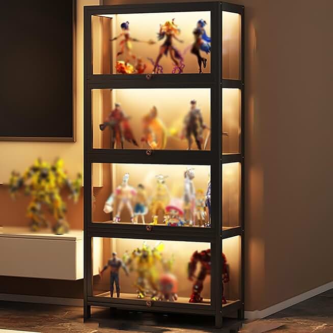 Display Cabinet Acrylic Display Case, Display Shelf for Figures and Collection,Protection Storage & Organizing Large Capacity With Flap Door Easy To Install ( Color : Black , Size : 4layer-70cm/28in )