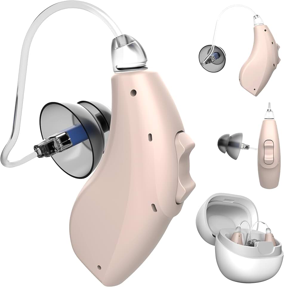 BlaidsX Neuro Rechargeable RIC + Programmable Hearing Aids for Adults with Mobile App Hearing Test & Noise Cancellation, Hearing Aids for Seniors, Dual Mic & 48 DSP Channels. USA-Made Processor
