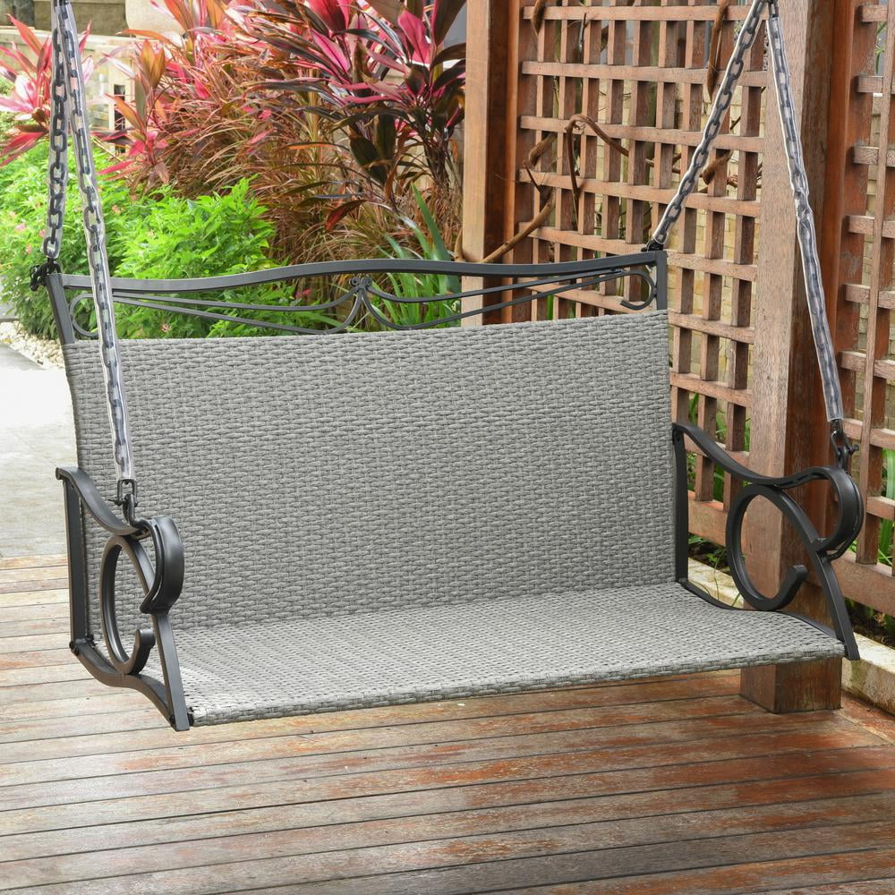 International Caravan Hanging Steel Porch Swing - Grey