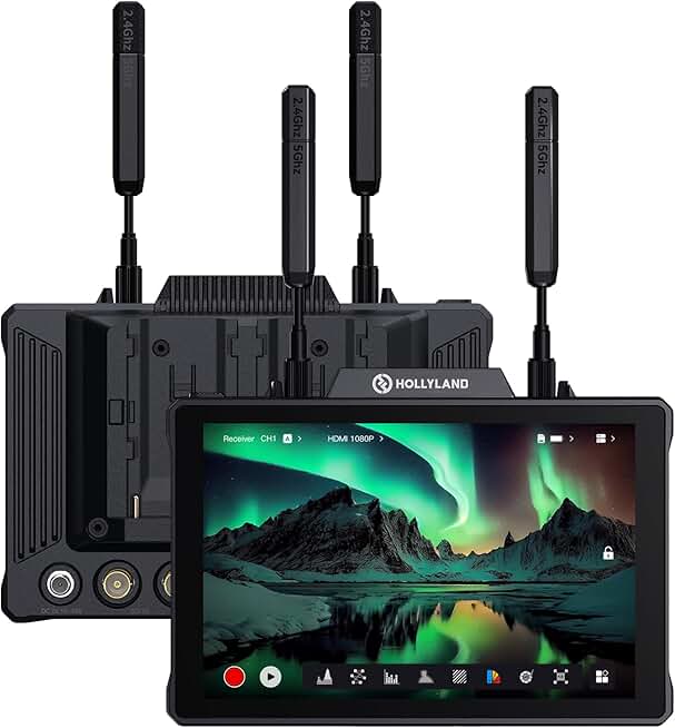 Hollyland Pyro 7 Wireless Video Transmitter & Receiver & 7 inch Camera Field Monitor HDMI & SDI 1300ft Range, 60ms Latency Auto Dual-Band Hopping with Waveform, LUTs, Recording, Vector Scope, Dou kit