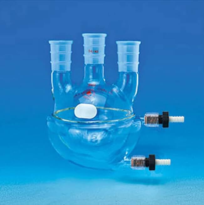 6945-325 Three Neck Specialty Flask, Half-Jacketed, 1L Capacity, 29/42 Center Joint, 24/40 Side Joint, #11 Ace-Thred Connections on Inlet/Outlets for use with 3/8in ID Tubing