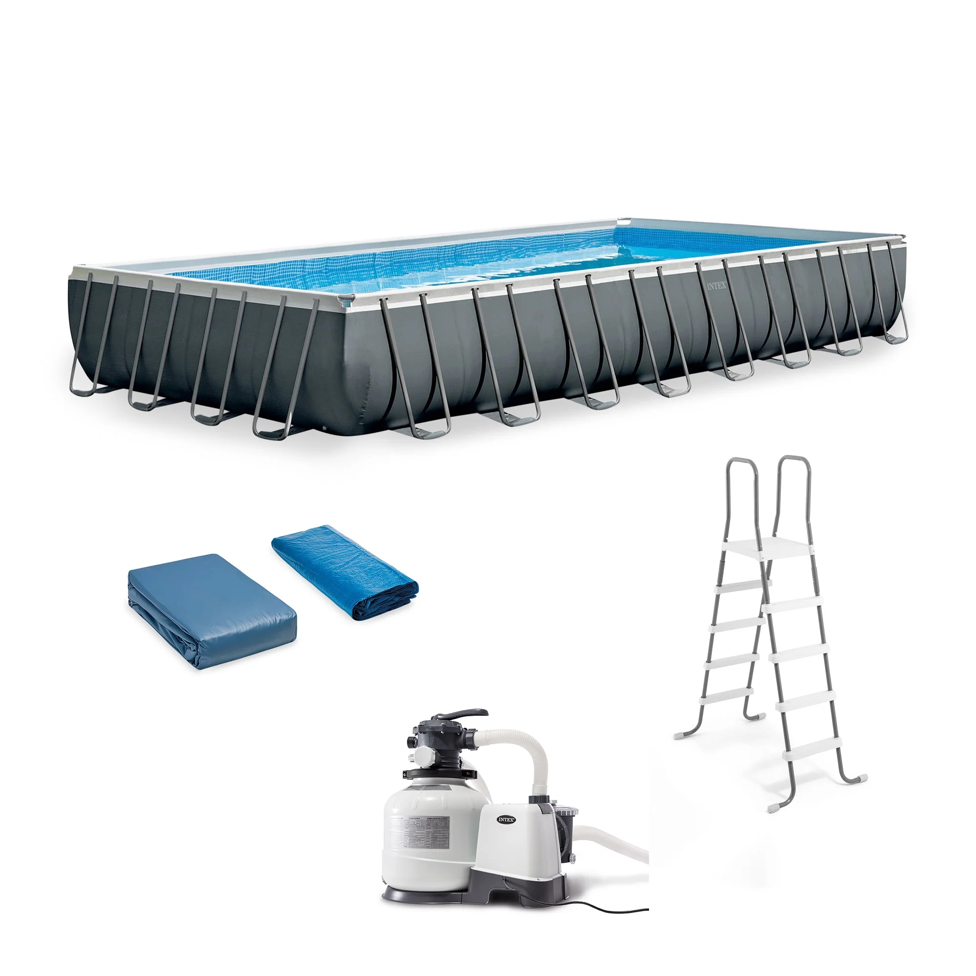 Intex 26373EH Ultra XTR Sleek Rectangular Above Ground Swimming Pool Set, Gray