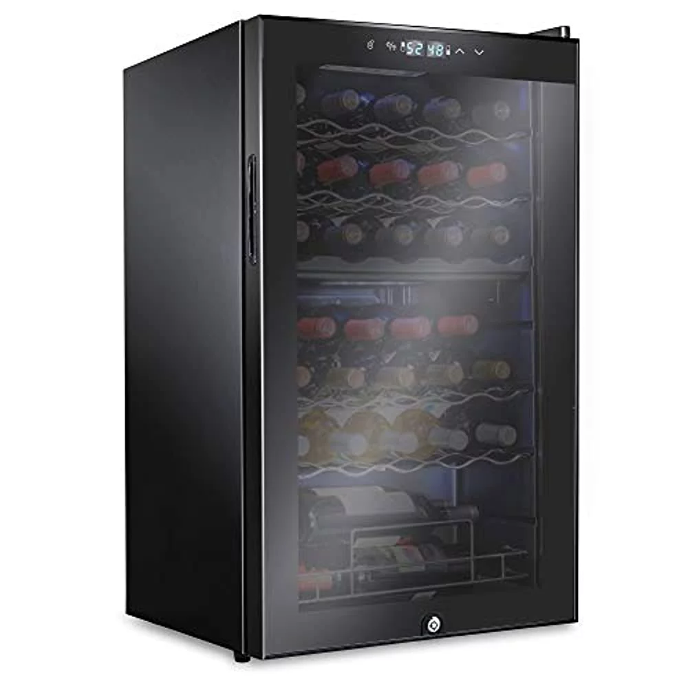 Ivation, 33 Bottle, Dual Zone Compressor, Metal Wine Refrigerator W/Lock, Black