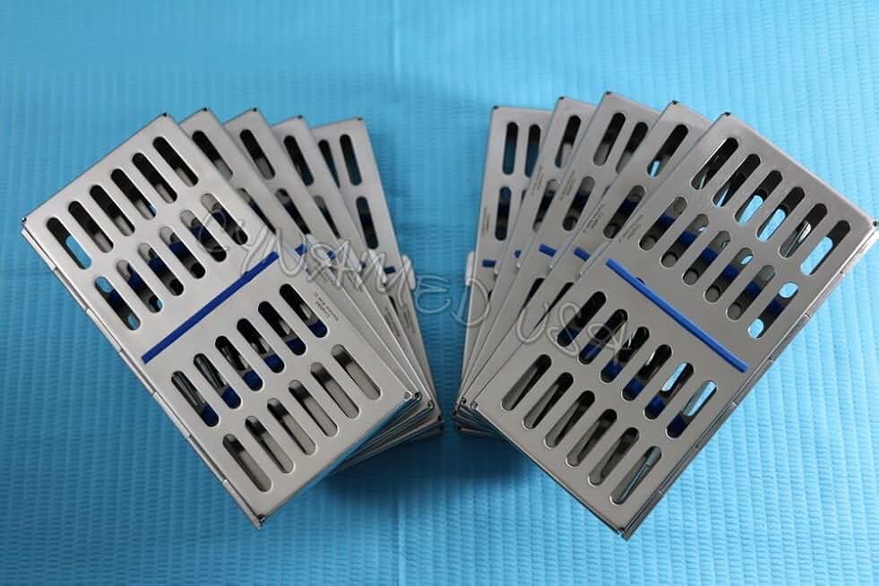 New CYNAMED USA Set of 10 Each Dental Autoclave Sterilization Cassette Rack Box Tray for 7 Instruments
