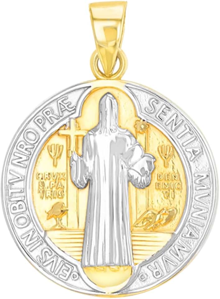 Solid 14K Yellow Gold Saint Benedict Cross Charm Pendant with High Polish