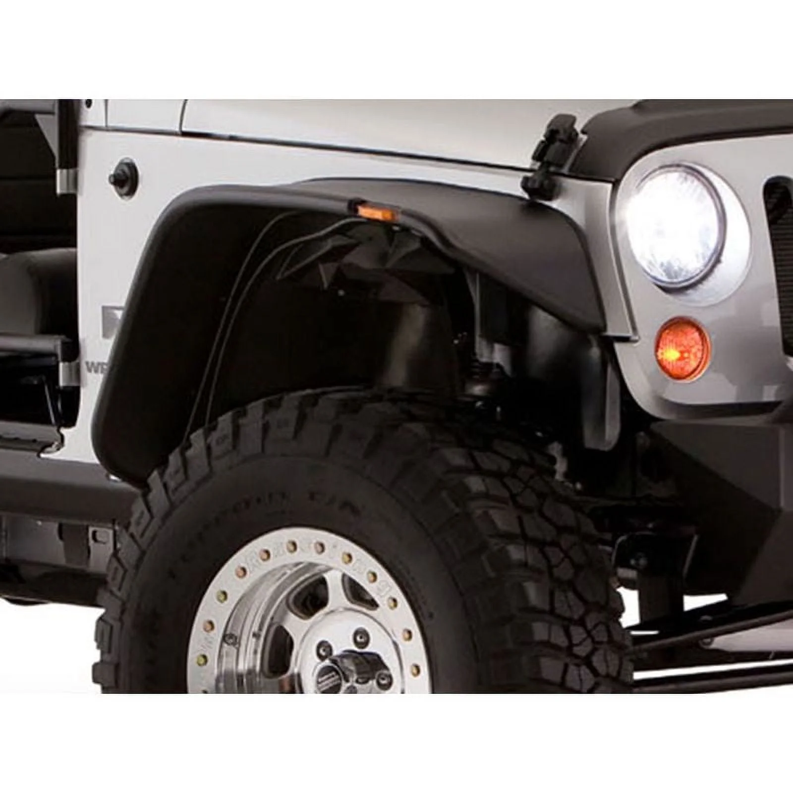 Bushwacker by RealTruck Jeep Flat Style Front Fender Flares | 2-Piece Set, Black, Textured Finish | 10067-07 | Compatible with 1987-1995 Jeep Wrangler YJ (Excludes Renegade)