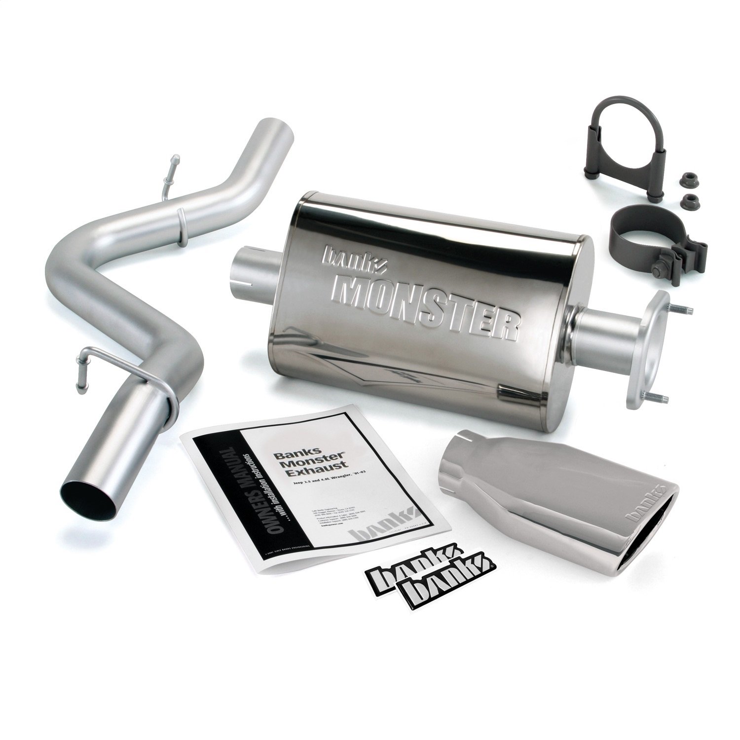 Banks Power 04-06 Jeep 4.0L Wrangler Monster Exhaust System - SS Single Exhaust w/ Chrome Tip Fits select: 2004-2006 JEEP WRANGLER / TJ