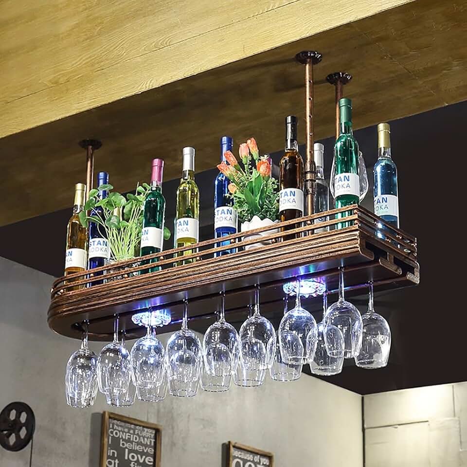 Wine Racks Metal Wine Glass Rack, Shelf Wine Glass Holder,Wine Glass Rack, Wine Glass Rack, Champagne Glass Rack,Glassware Rack,Neon Wine Rack(Neon Lights) (Size : 60CM)