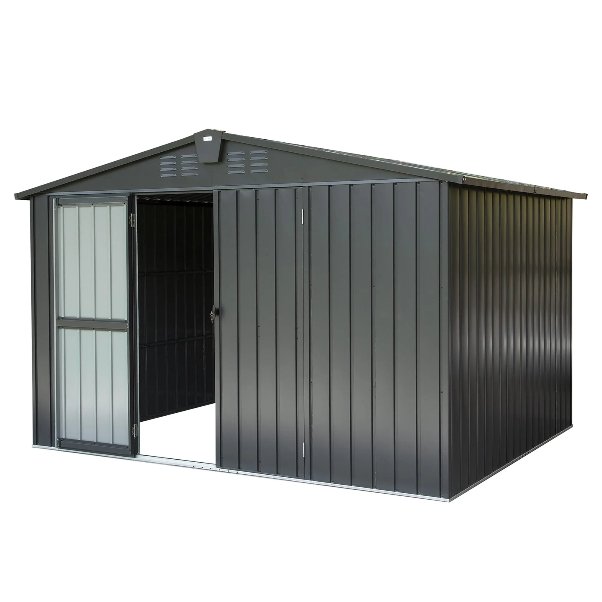 Outdoor Storage Garden Shed 10'x 8', Metal Storage Shed for Bike, Trash Can, Tools, Galvanized Steel Outdoor Storage Cabinet with Lockable Door & Air Vent for Backyard, Patio, Lawn, Black
