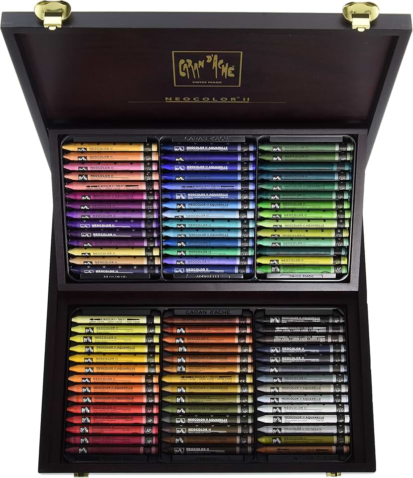 Caran d'Ache Neocolor II Water-Soluble Pastels, Wooden Gift Box - 84 Colors