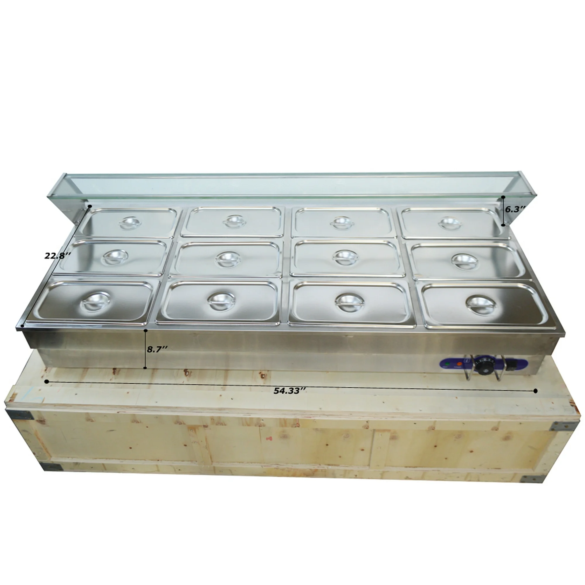 INTBUYING 110V 12-well Professional Bain-marie Buffet Food Warmer Server