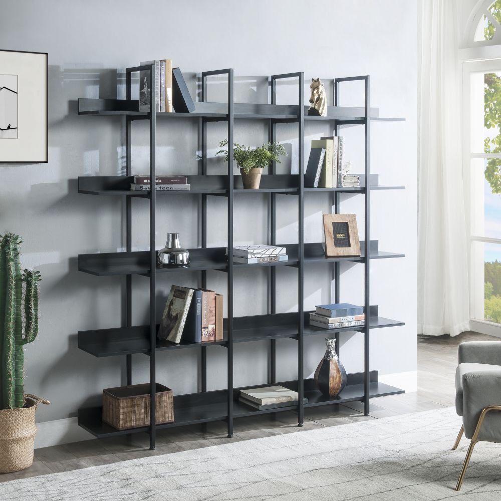 IVV Industrial Wood and Metal 5 Tier Bookshelf, 71
