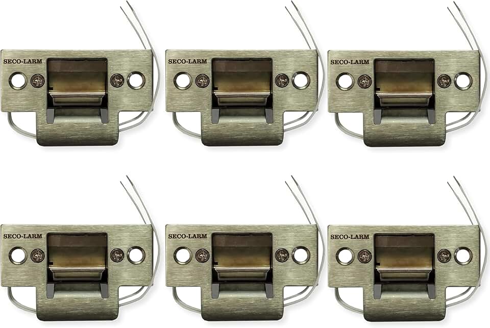 Seco-Larm SD-991A-D1Q Pack of 6 Mini No-Cut Electric Door Strikes; Indoor Use, Converts Cylindrical Lock Sets Into an Electronic Access-controlled Locking System, Stainless Steel Keeper