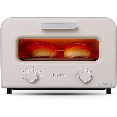Iris Oyama Toaster Oven 4-Sheet Steam High Heat High Power Temperature Control Timer Function Far-Infrared Carbon Heater SOT-401-C Milk Beige
