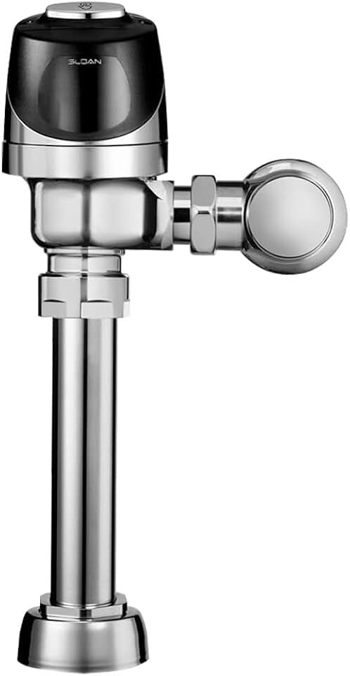 Sloan ECOS 8111 Exposed Sensor Water Closet Flushometer, 1.28 GPF Flush Valve - Single Flush, Fixture Connection Top Spud, Battery Powered Infrared Sensor, Polished Chrome Finish, 3370448