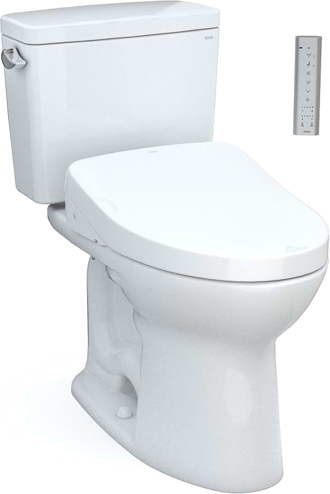 TOTO Drake WASHLET+ Two-Piece Elongated 1.6 GPF TORNADO FLUSH Toilet with Auto Flush, Cotton White - MW7763056CSGA#01