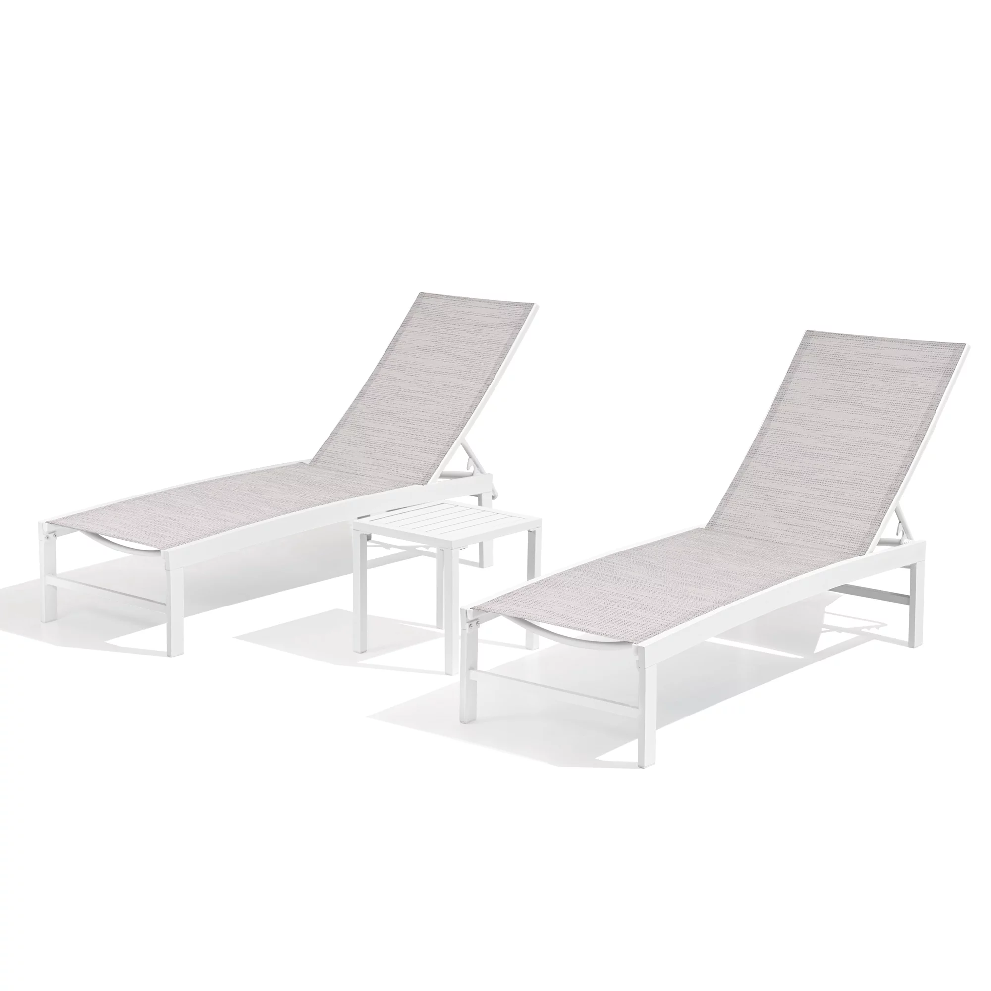 Pellebant Set of 3 Outdoor Chaise Lounge Aluminum Adjustable Patio Chairs With Table,White