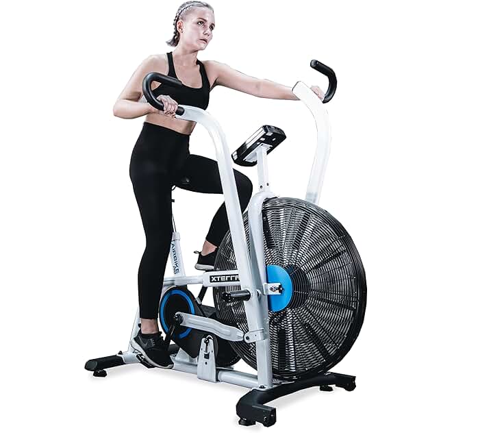 Fitness Dual Action, Heavy Duty Air Bike, Ergonomic Design, Adjustable Padded Seat, Unlimited Levels of Resistance, Dual Action Handlebars