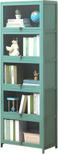 Display Cabinet Contemporary Bookcase Bamboo Bookcase Storage Cabinets Sturdy Curio Cabinet Open Bookshelf for Living Room Office Bedroom Display Stand Rack Green (Size : 5Layer-80cm/32in)