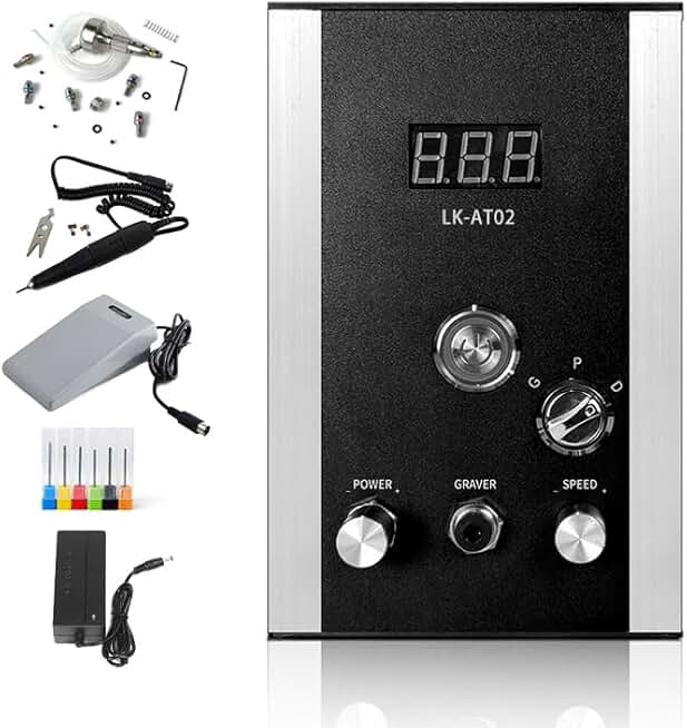 Lakimi Air-Free Pneumatic Impact Engraving Machine Pneumatic Hand-piece Engraver for Jewelry making with Built-in Air Compressor AT02