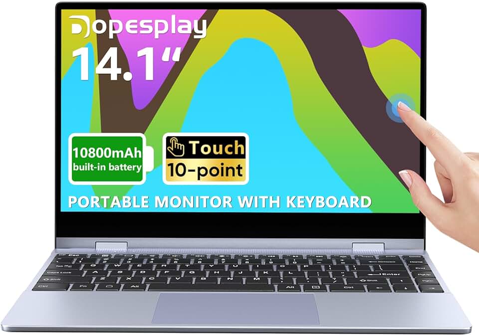Portable Monitor, 14.1Inch Lapdock Monitor Built-in 10800mAh Battery 10-Points Touchscreen 1080P HDR IPS Portable Monitor for Laptop (NO Touch on MAC and iPhones)