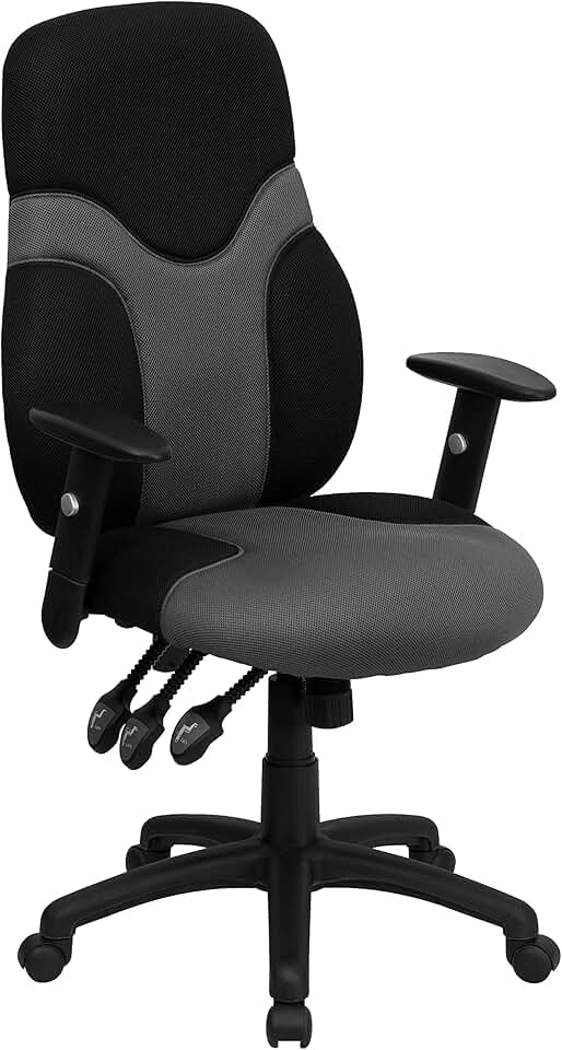 Flash Furniture Abbott High Back Ergonomic Black and Gray Mesh Swivel Task Office Chair with Adjustable Arms