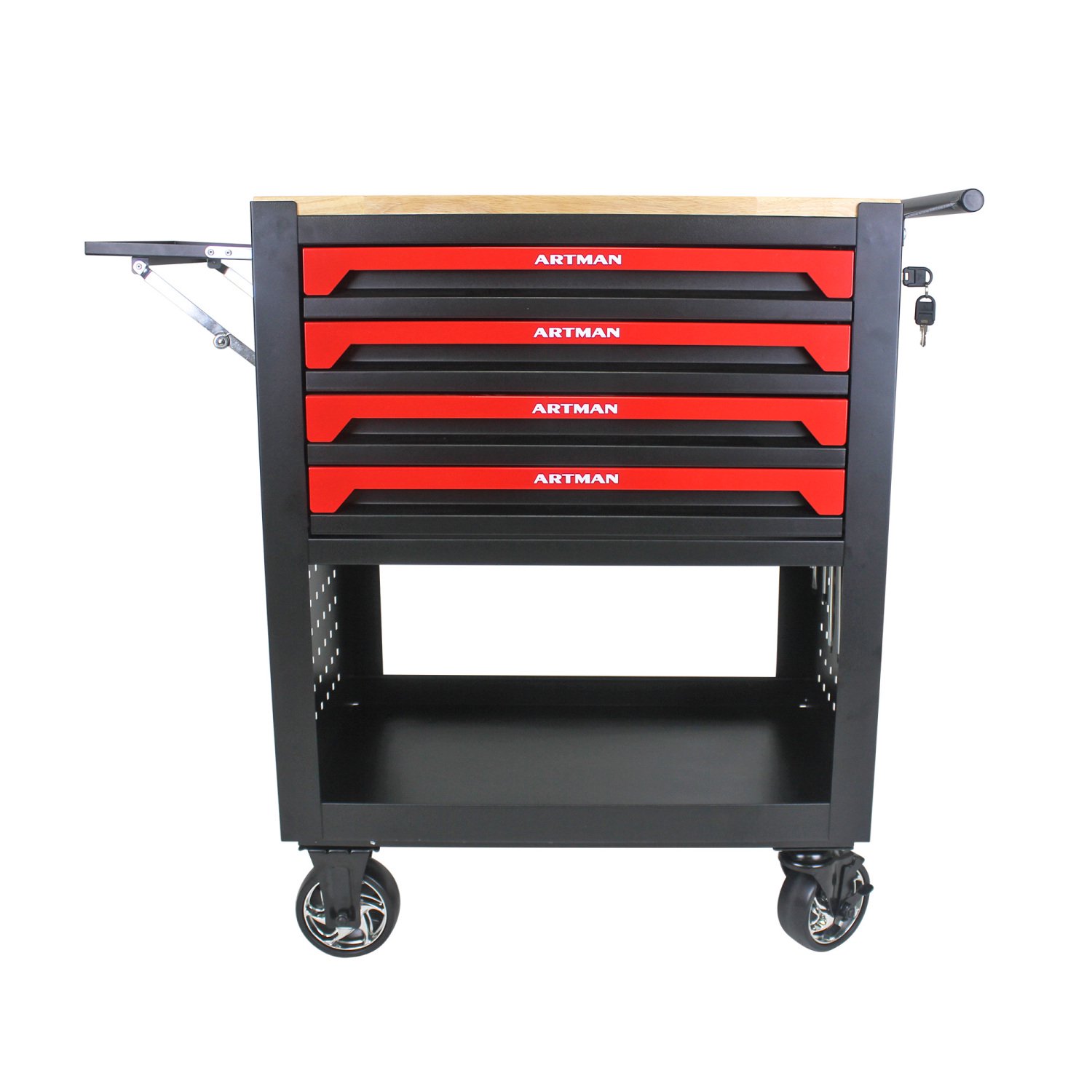 Imerelez 4-Drawer Tool Chest with Multifunctional Tool Cart, Wheels, and Wooden Top - Red