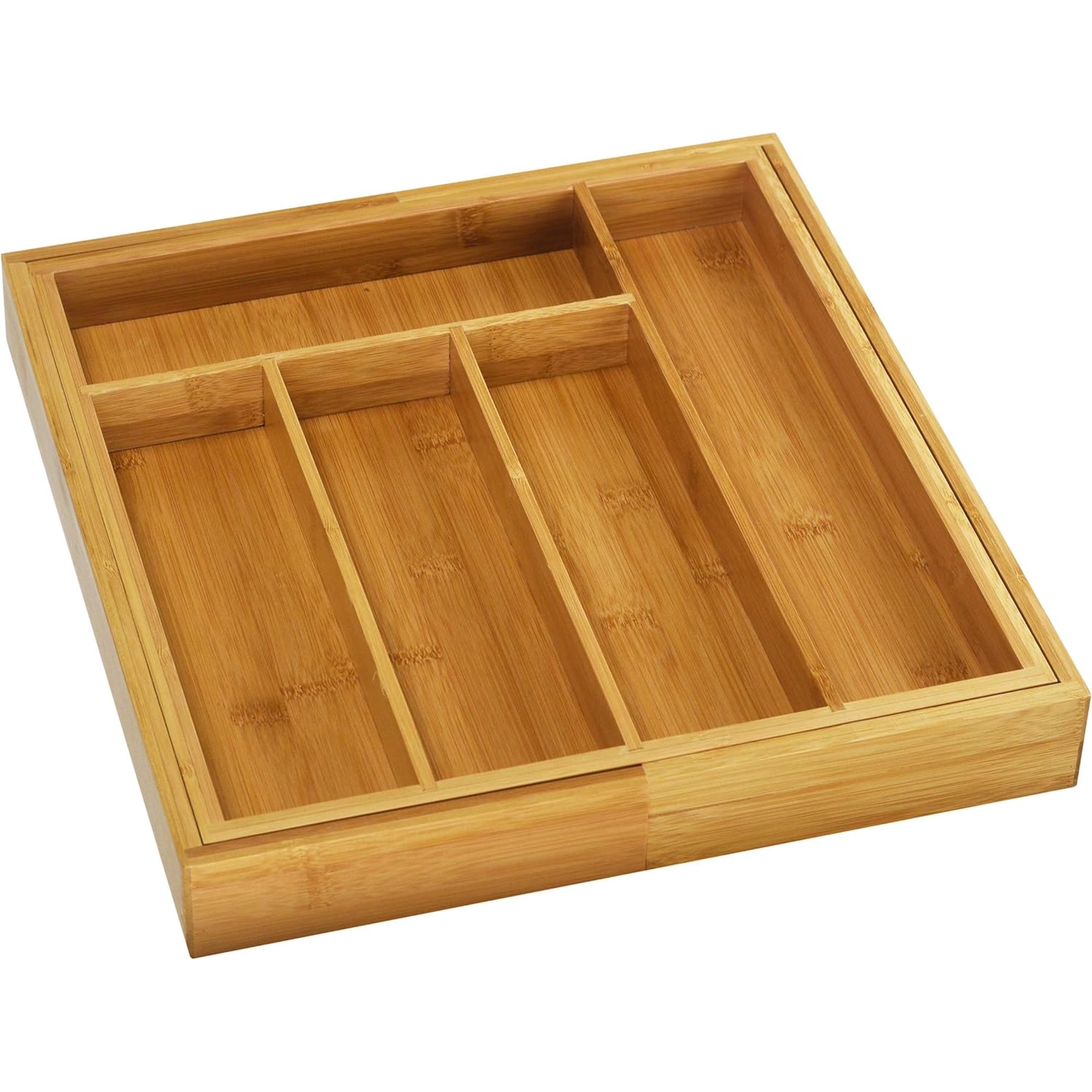 Pack of 6 Kitchen 100% Bamboo Utensil, Flatware, Cutlery Drawer Organizer Tray 340 (5 Compartment Adjustable)