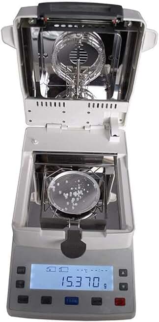 Halogen Moisture Meter Analyzer Moisture Content Measuring LCD Display with Max Capacity 110g Readability 5mg