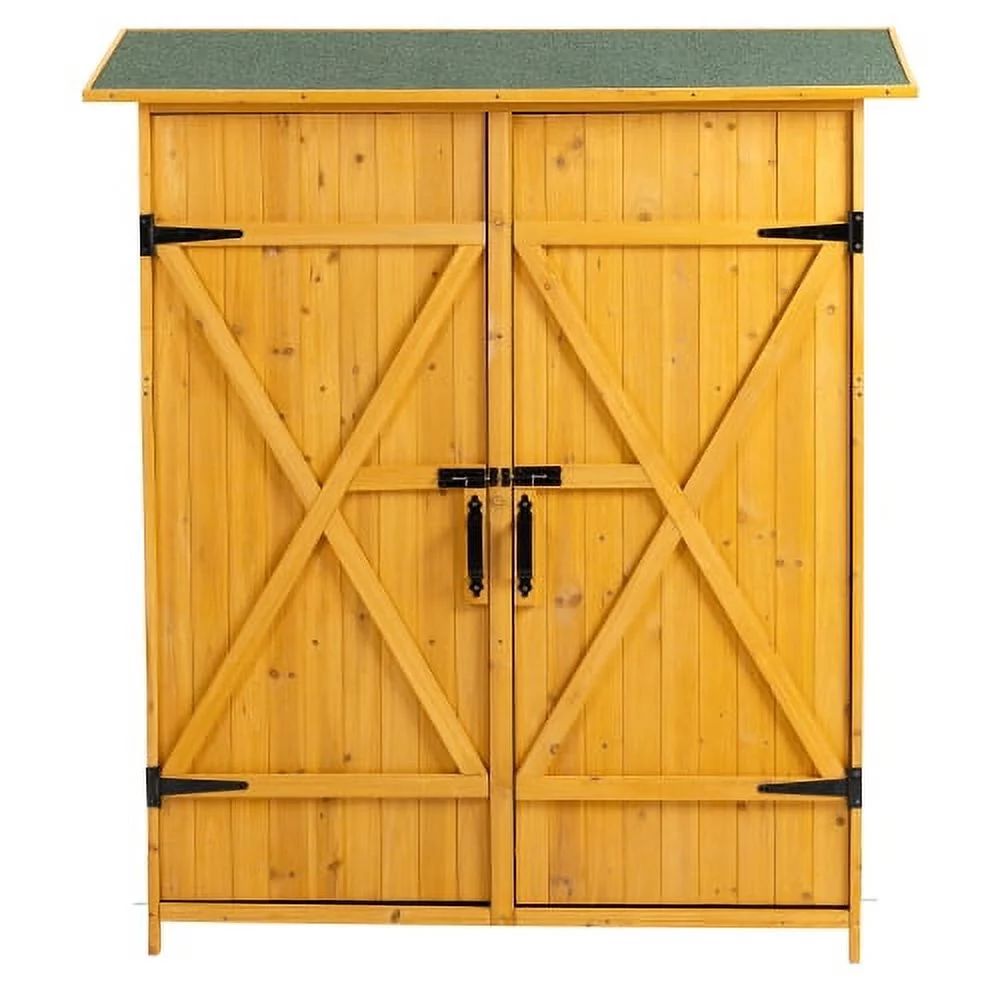Outdoor Storage Cabinet, Outdoor Storage Shed with Locking Door, Wooden Tool Storage Shed with Removable Shelves and Pitched Roof, Natural