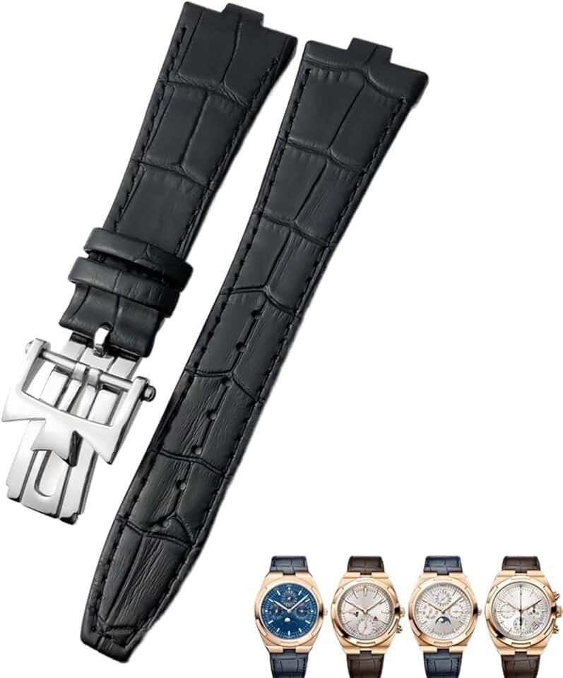 25-9mm Genuine Leather Convex Interface Watch Strap For Vacheron Constantin Overseas Black Blue Brown Bamboo Grain Watch Bands