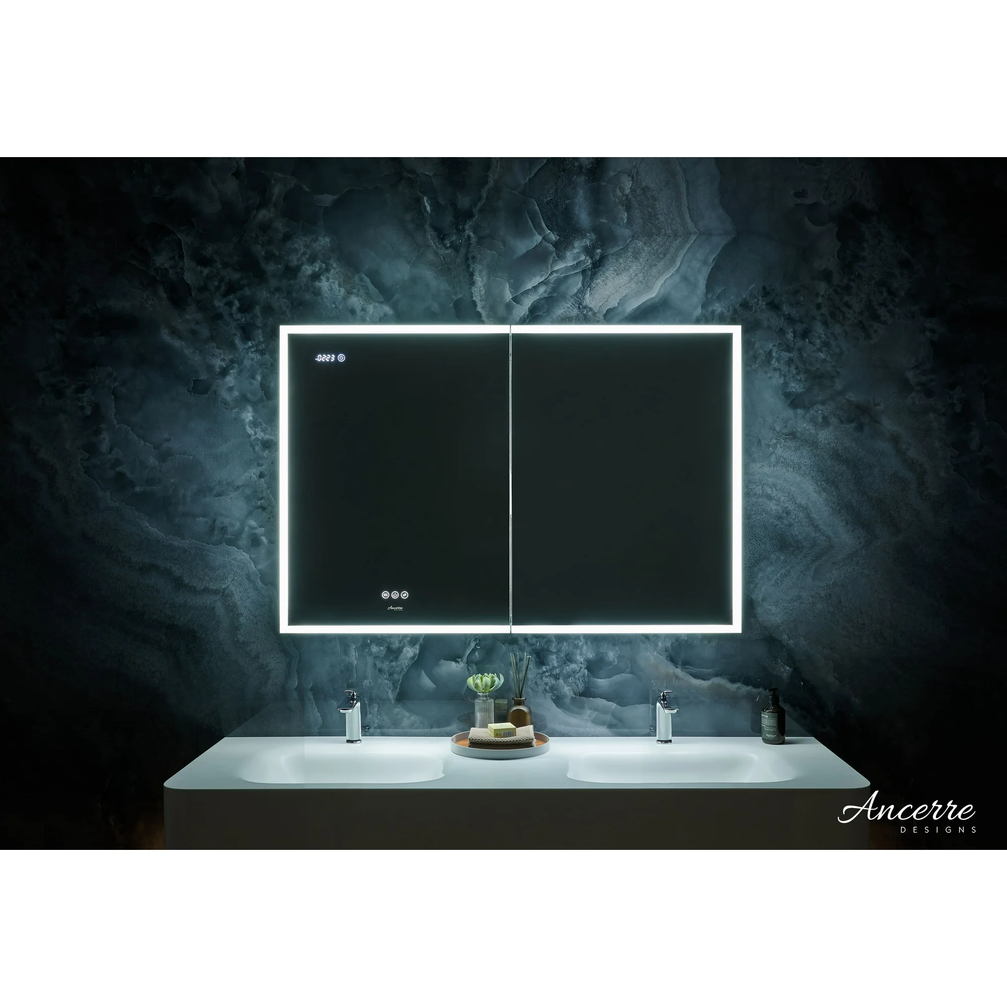 Pagani 36 in. x 32 in. LED Mirror Cabinet with Defogger Magnifier and USB Outlet