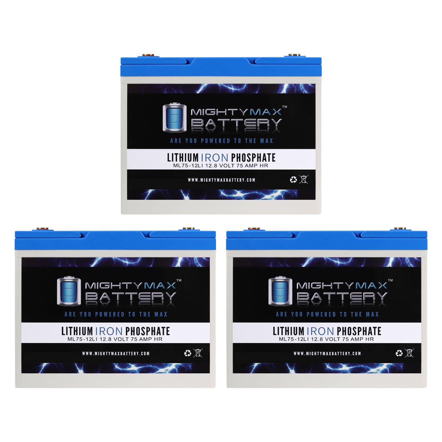 12V 75AH Lithium Replacement Battery compatible with Sunnyway SWE12700 - 3 Pack