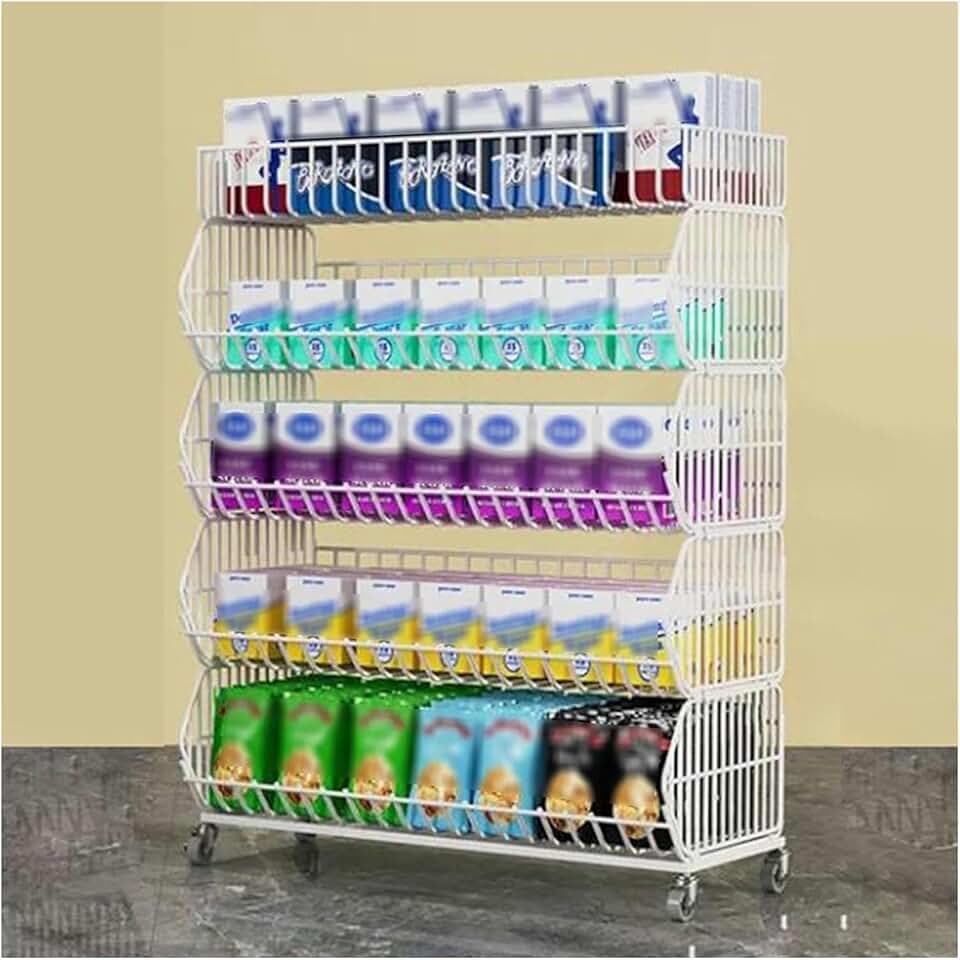 Supermarket Display Snack Rack for Shop, Large 5 Tier Iron Marketing Stand/Wire Storage Rack Retail Shelf for Potato Chip Drinks Toys, Drugstores Organizer Holder