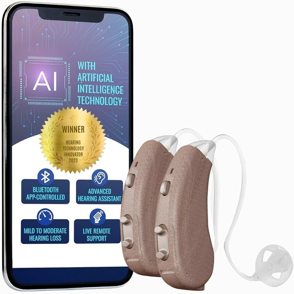 Tuned AI Powered Self-Fitting OTC Hearing Aids for Seniors and Adults, Bluetooth App Controlled, Self-Adjusting, AI Assistant, Hearing Amplifiers for Mild to Moderate Hearing Loss, Smartphone Required