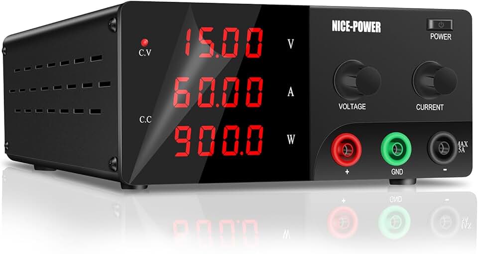 NICE-POWER DC Power Supply Variable, 15V 60A 900W High Power Bench Power Supply with Encoder Knob, Benchtop Lab Power Supply, Adjustable Switching Regulated Power Supply for LiFePO4 Battery Charging