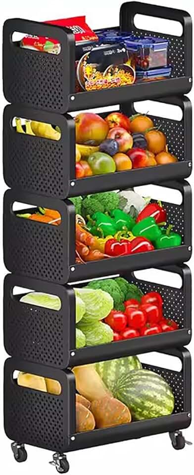 Commercial Supermarket Fruits & Vegetables Shelf,Supermarket Snack Shelf with Guardrail,Stackable Metal Storage Carts,Easy Assembly,for Snacks/Fruits/Tools.(40 * 28 * 120cm)