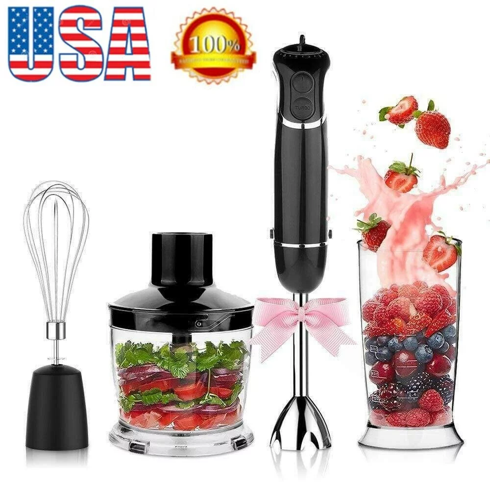 Immersion Hand Blender Set Stick Blender 16-Speed 4-in-1 With 500ml Food Grinder, 600ml Container, Egg Whisk, Puree Infant Food, Smoothies, Sauces and Soups , 304 Stainless Steel