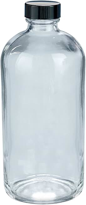 Kimble Type III Soda-Lime Glass Clear Narrow Mouth Boston Round Bottle with White Rubber Liners Cap, Capacity 1oz (Case of 144)