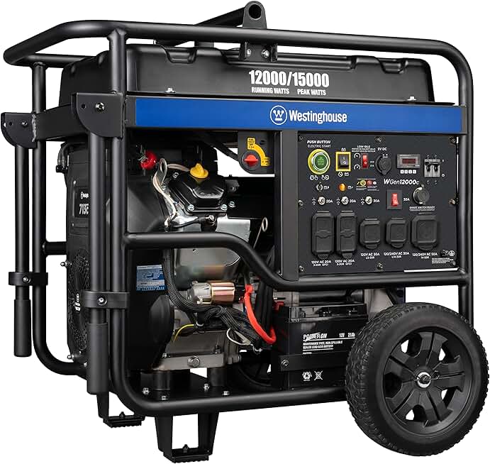 Westinghouse Outdoor Power Equipment 15000 Peak Watt Home Backup Portable Generator, Remote Electric Start, Transfer Switch Ready 30A & 50 Outlets, Gas Powered, CO Sensor