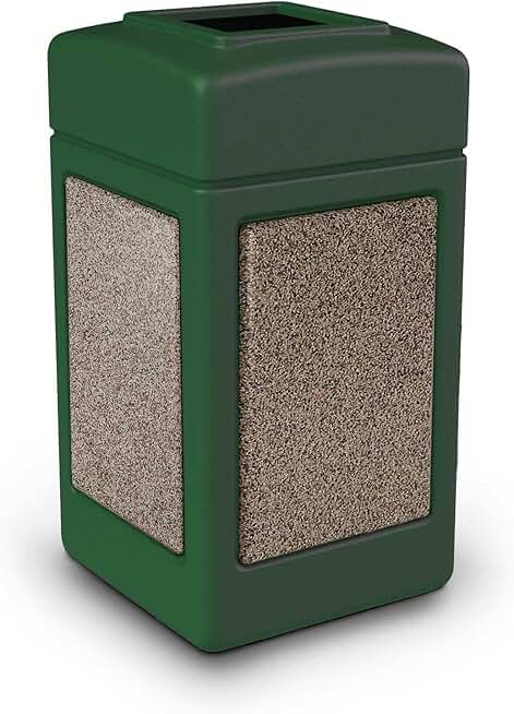 Commercial Zone-720354 StoneTec 42 Gallon Square Waste Receptacle, Forest Green w/Riverstone Panels
