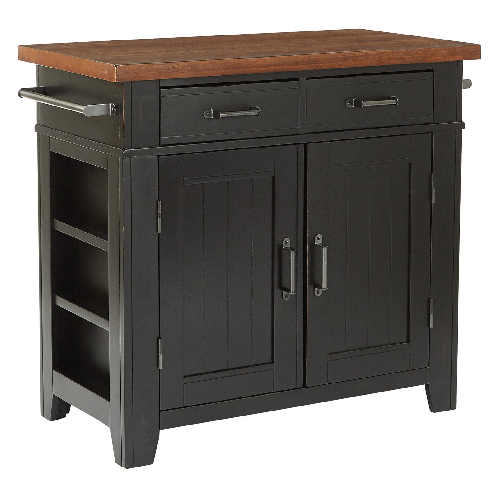 OSP Home Furnishings Urban Farmhouse Kitchen Island Black Base with Vintage Oak Top