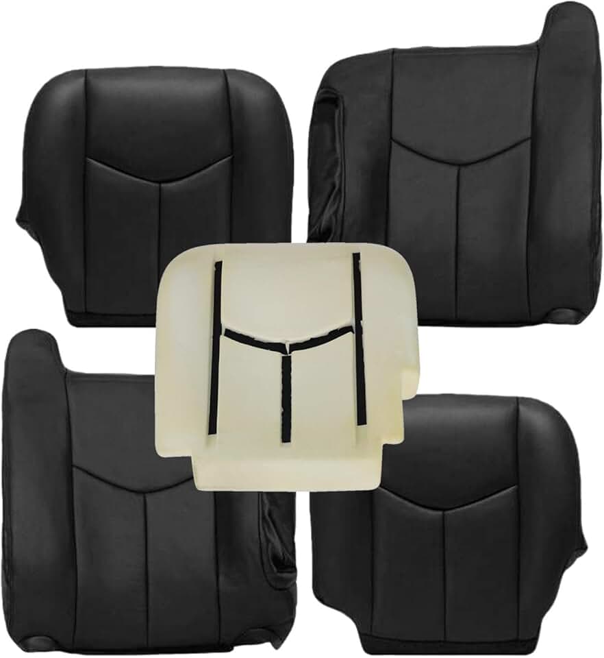 Priprilod Dark Gray Driver & Passenger Bottom and Top Lean Back Seat Cover and Driver Side Foam Cushion Fit for Silverado Sierra Tahoe Suburban Avalanche Yukon Yukon XL 2003 2004 2005 2006