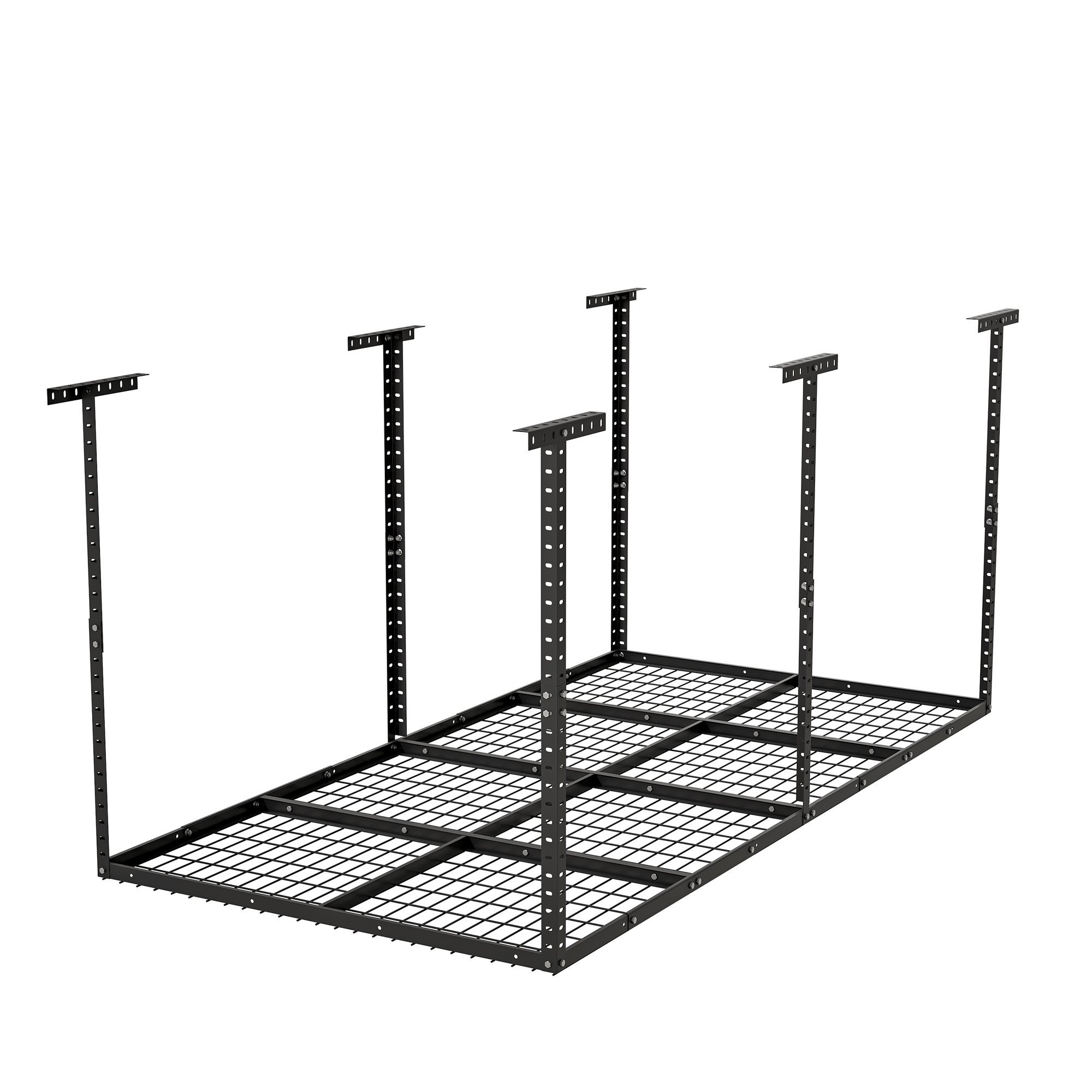 IVV Overhead Garage Storage Rack, 4 x 8FT Height-Adjustable Garage Ceiling Storage Racks Organization System Heavy Duty Cold Rolled Steel Storage Rack for Garage, Warehouse, Black