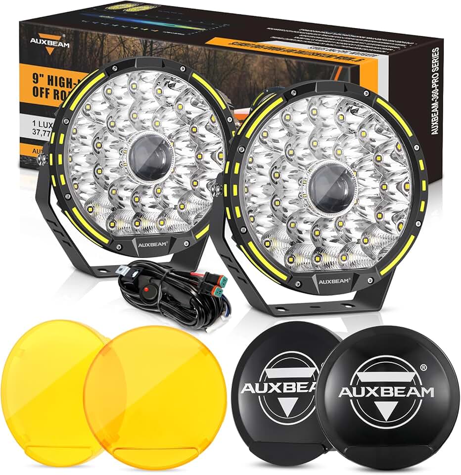 360-PRO LED Driving Lights, 9 inch 270W Round Offroad Lights with 2PCS Amber/Black Protective Covers Bundle, High Power Extreme Brightness LED Light Bar Roof Bumper Lights Auxiliary Lights