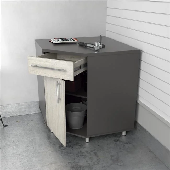 Inval Kratos Corner Garage Storage Cabinet in Chantilly/Dark Gray