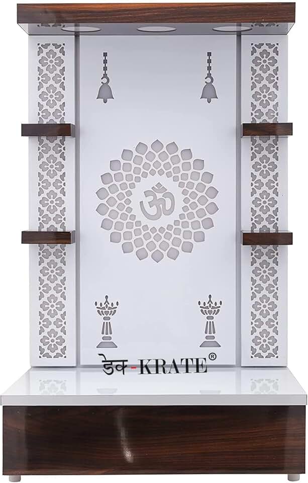 Wooden Temple Wall Hanging & Table Top Mandir White Led Light Puja Mandir For Home & Office Decor (DESIGN 1) (24 X 16 X 12 INCH)
