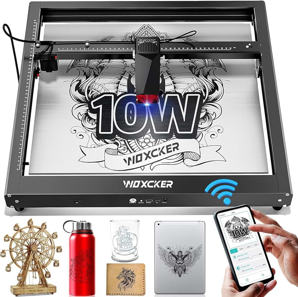 Laser Engraver, JL7 60W Laser Cutter 10W Output and Laser Engraver and Laser Cutter Machine APP Supported, 0.01mm High Accuracy High Speed 400 * 400mm Size for Wood and Metal Leather Acrylic Glass